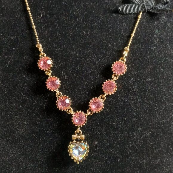 Betsey Johnson Jewelry - NWT Betsey Johnson Dainty Pink Rhinestone and Heart Pendant Necklace